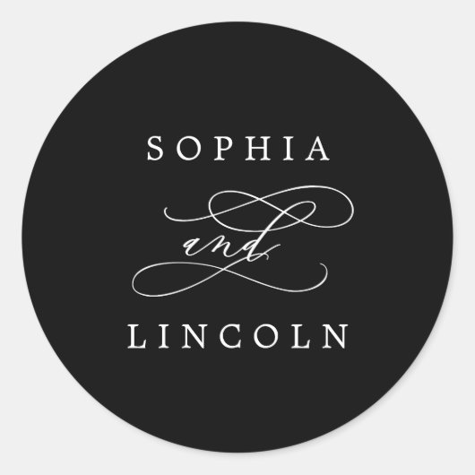 ロマンチックな書道ブラック結婚ズ封筒用シール ラウンドシール (正面)