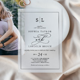 ロマンチックな書道ミニマルなモノグラム結婚ズ ベラム紙招待状