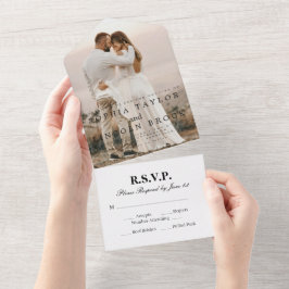 ロマンチックな書道モノグラム結婚の写真 オールインワン招待状