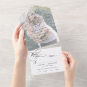 ロマンチックな書道モノグラム結婚写真 オールインワン招待状 (貼ってはがせる)