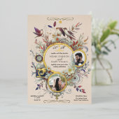 ロマンチックな書道モノグラム結婚写真 箔招待状 (立ち正面)