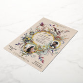 ロマンチックな書道モノグラム結婚写真 箔招待状 (回転した状態)