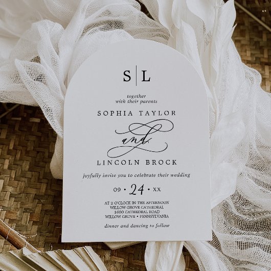 ロマンチックな書道モノグラムBoho Arch 結婚's 招待状