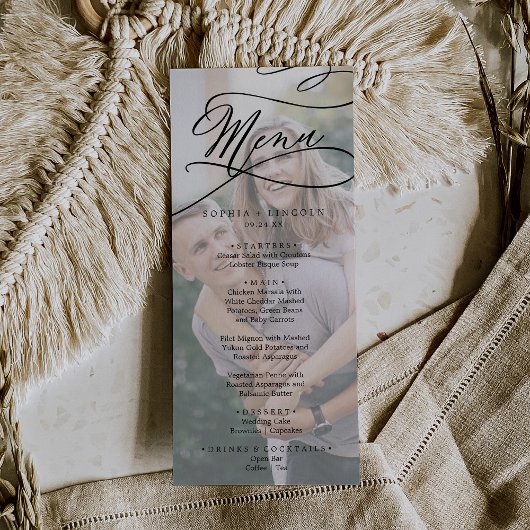 ロマンチックな書道写真結婚のディナーメニュー メニュー