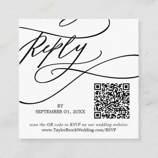 ロマンチックな書道写真QRコードウェディングRSVP エンクロージャーカード (正面)