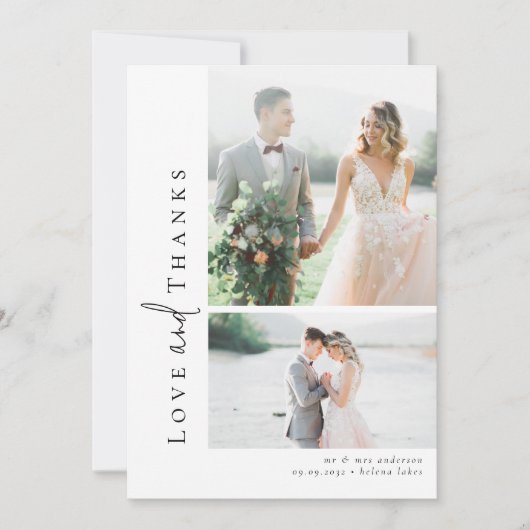 ロマンチックな書道台本の複数の結婚写真 サンキューカード (正面)