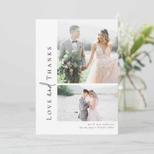 ロマンチックな書道台本の複数の結婚写真 サンキューカード (スタンド正面)