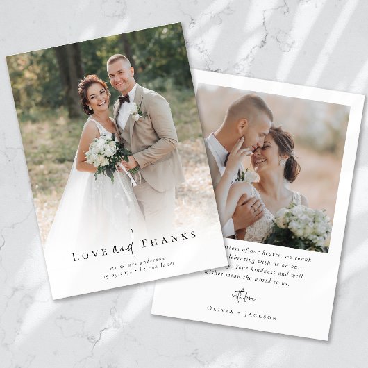 ロマンチックな書道台本の複数の結婚写真 サンキューカード