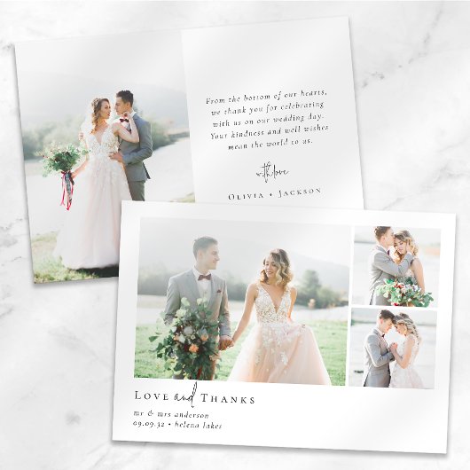 ロマンチックな書道台本の複数の結婚写真 サンキューカード