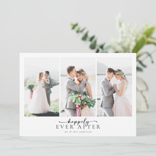 ロマンチックな書道台本の複数の結婚写真 サンキューカード (スタンド正面)