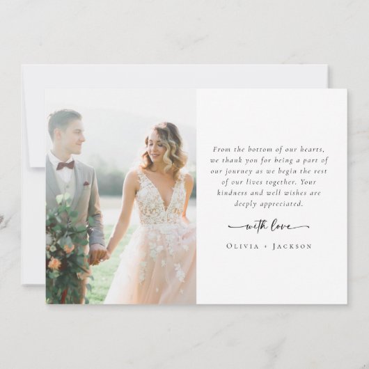 ロマンチックな書道台本の複数の結婚写真 サンキューカード (裏面)