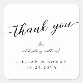 ロマンチックな書道台本ブラック&ホワイト結婚ズ スクエアシール