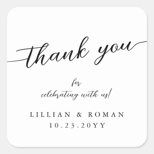 ロマンチックな書道台本ブラック&ホワイト結婚ズ スクエアシール (正面)