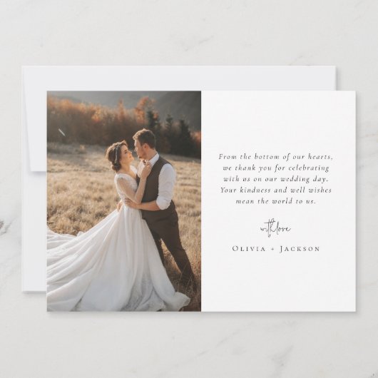 ロマンチックな書道台本結婚の写真 サンキューカード (裏面)