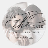 ロマンチックな書道名Photo Save the Date ラウンドシール (正面)