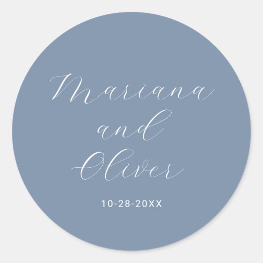ロマンチックな書道埃っぽいブルーの封筒用シール ラウンドシール (正面)