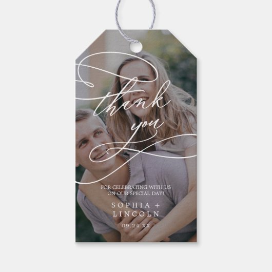 ロマンチックな書道暗い写真ありがとう ギフトタグ (正面)