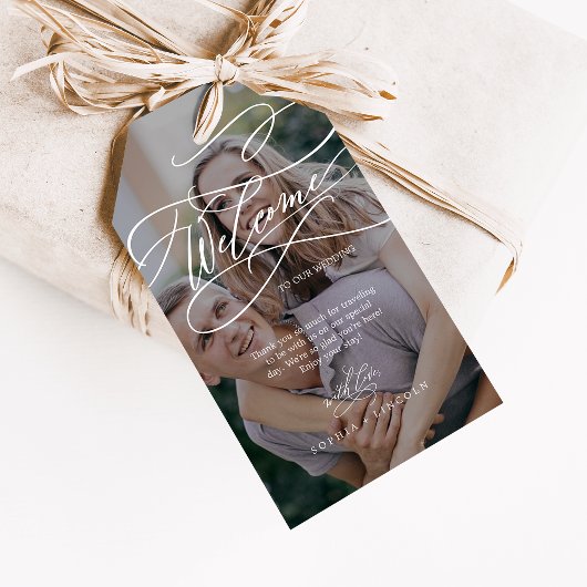 ロマンチックな書道暗い写真結婚の歓迎 ギフトタグ
