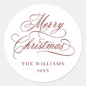 ロマンチックな書道楽しいクリスマス赤と白 ラウンドシール (正面)