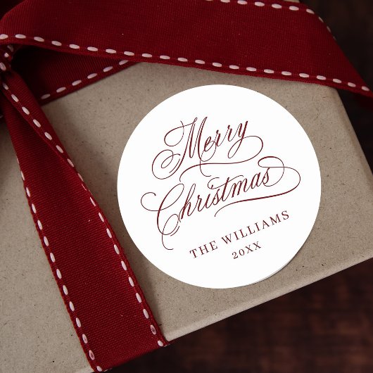 ロマンチックな書道楽しいクリスマス赤と白 ラウンドシール