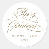 ロマンチックな書道楽しいクリスマス金ゴールド&ホワイト ラウンドシール (正面)
