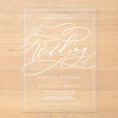 ロマンチックな書道白いシンプルエレガントな結婚式 アクリル招待状 (正面)