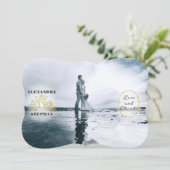 ロマンチックな書道結婚の金ゴールド サンキューカード (スタンド正面)