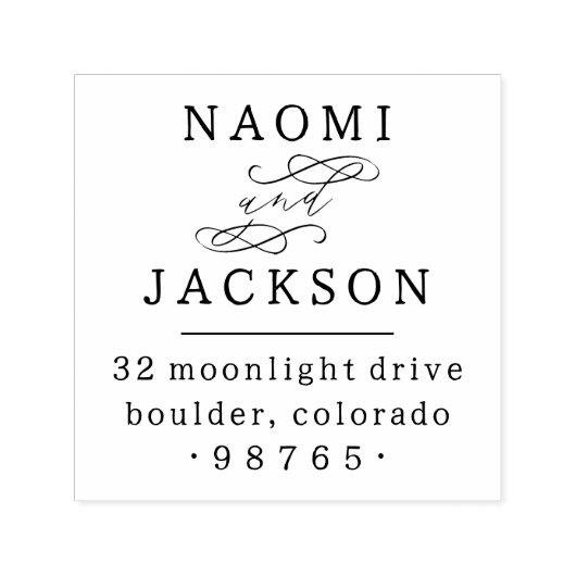 ロマンチックな書道結婚カップルの差出人住所 セルフインキングスタンプ (デザイン)