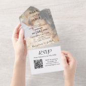 ロマンチックな書道結婚写真 オールインワン招待状 (貼ってはがせる)