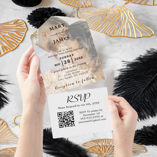 ロマンチックな書道結婚写真 オールインワン招待状