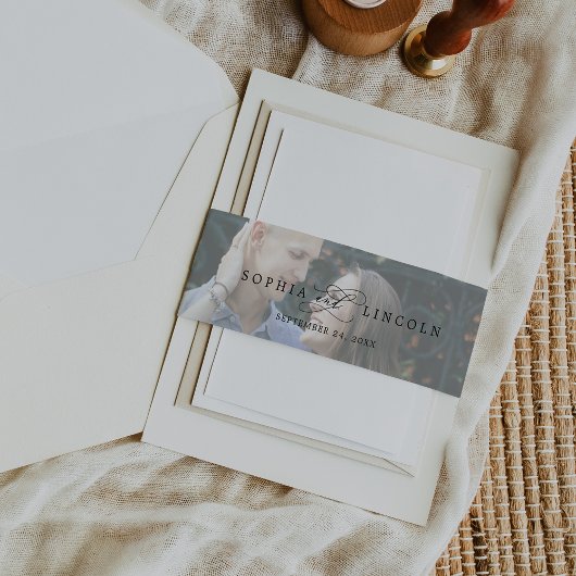 ロマンチックな書道結婚写真 招待状ベリーバンド