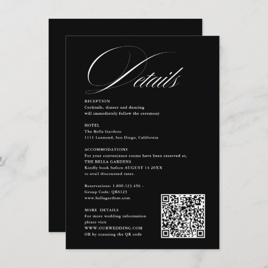 ロマンチックな書道詳細QRcode 結婚's エンクロージャーカード (正面/裏面)