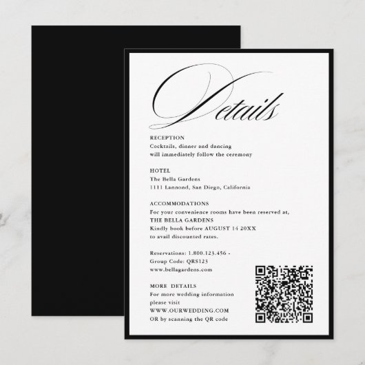 ロマンチックな書道詳細QRcode 結婚's エンクロージャーカード (正面/裏面)