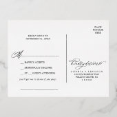 ロマンチックな書道金箔とアイボリーソングRSVP 箔招待状ポストカード (裏面)