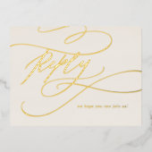 ロマンチックな書道金箔とアイボリーソングRSVP 箔招待状ポストカード (正面)