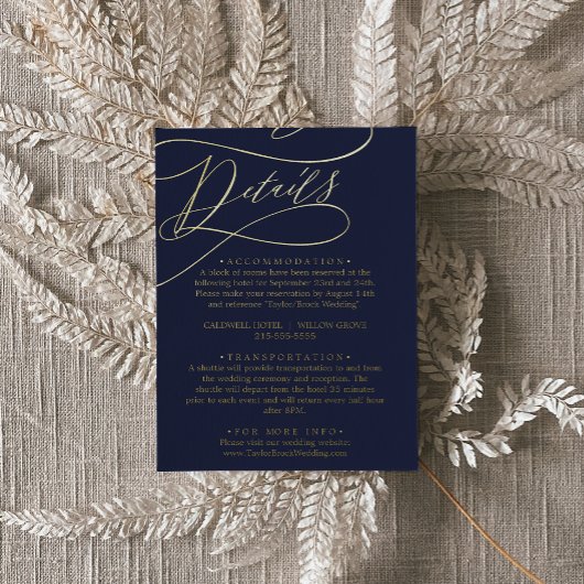 ロマンチックな書道金箔ネイビー詳細カード 箔招待状ポストカード