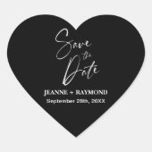 ロマンチックな書道黒い結婚式の日付を保存 ハートシール (正面)