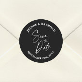 ロマンチックな書道黒い結婚式の日付を保存 ラウンドシール