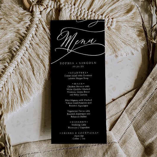 ロマンチックな書道 |ダークブラック結婚のディナー メニュー