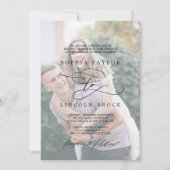 ロマンチックな書道 |色あせフォーマルた写結婚真 招待状 (正面)