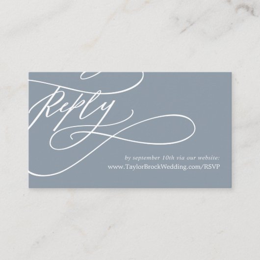 ロマンチックな書道 |青と白のWebサイトRSVP エンクロージャーカード (正面)