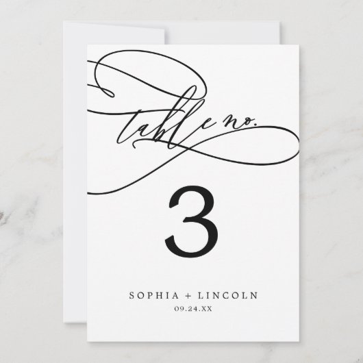 ロマンチックな書道 | 5x7"のテーブル番号を表示 招待状 (裏面)