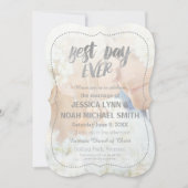 ロマンチックな最高の写真の日が灰色に縁どなる 招待状 (正面)