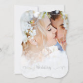 ロマンチックな最高の写真の日が灰色に縁どなる 招待状 (裏面)