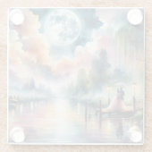 ロマンチックな月光の水彩画の夜の情景 ガラスコースター (裏面)