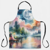 ロマンチックな月明かりの水彩夜景 エプロン (正面)