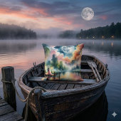 ロマンチックな月明かりの水彩夜景 クッション