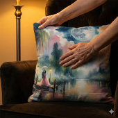 ロマンチックな月明かりの水彩夜景 クッション