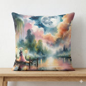 ロマンチックな月明かりの水彩夜景 クッション