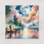 ロマンチックな月明かりの水彩夜景 コーリングカード (正面)